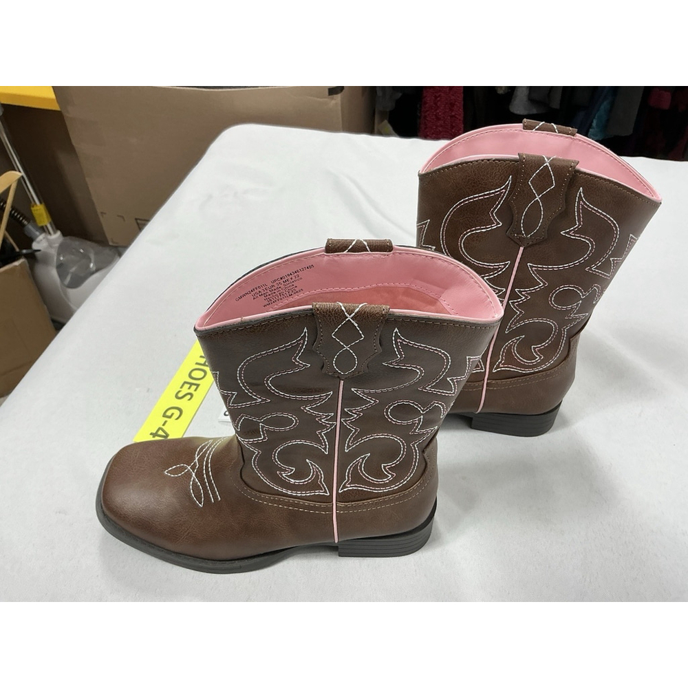 Girls NWT Wonder Nation Pull On Western Style Cowgirl Boots Size 3 Brown Pink - Picture 6 of 10